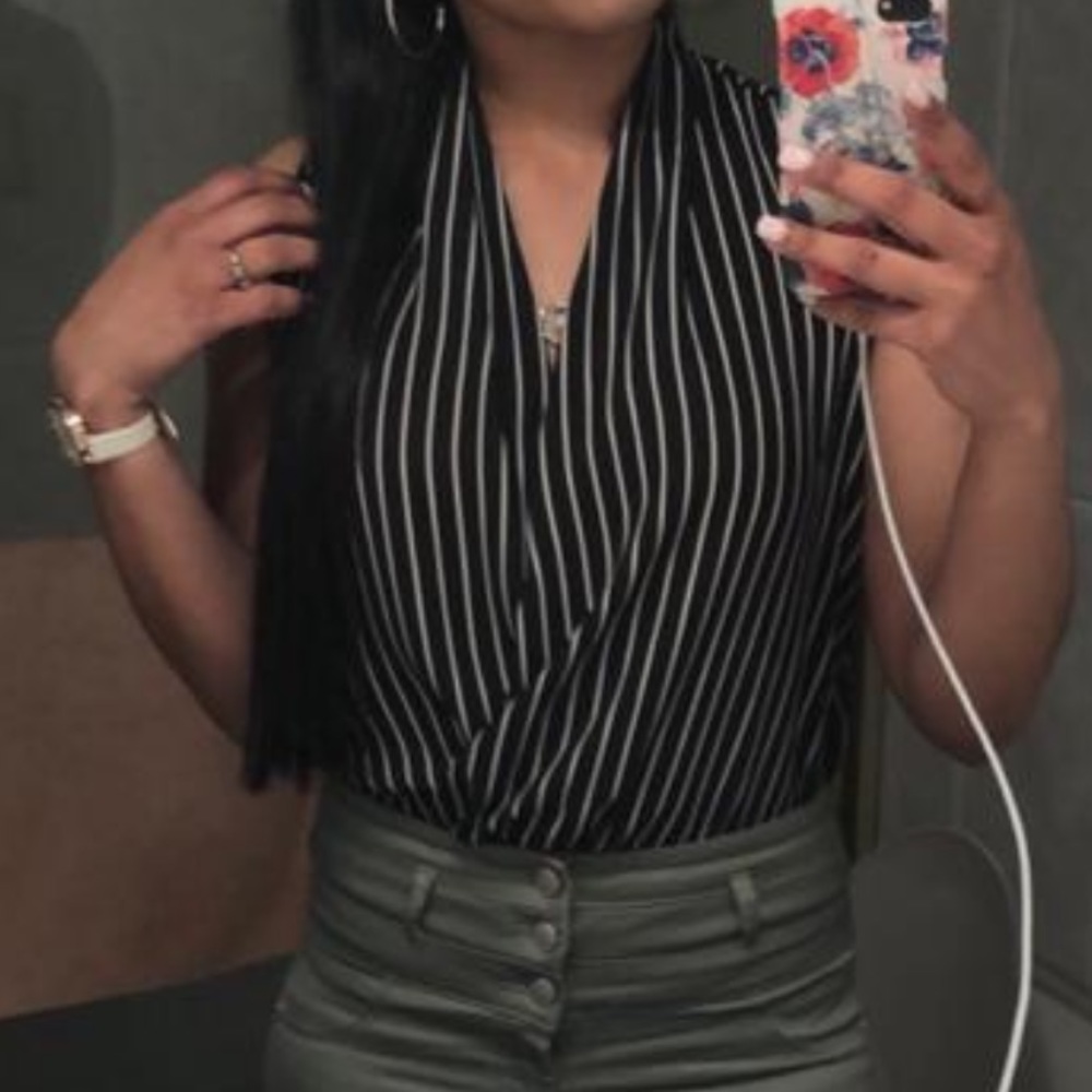 Black and white stripe loose front bodysuit